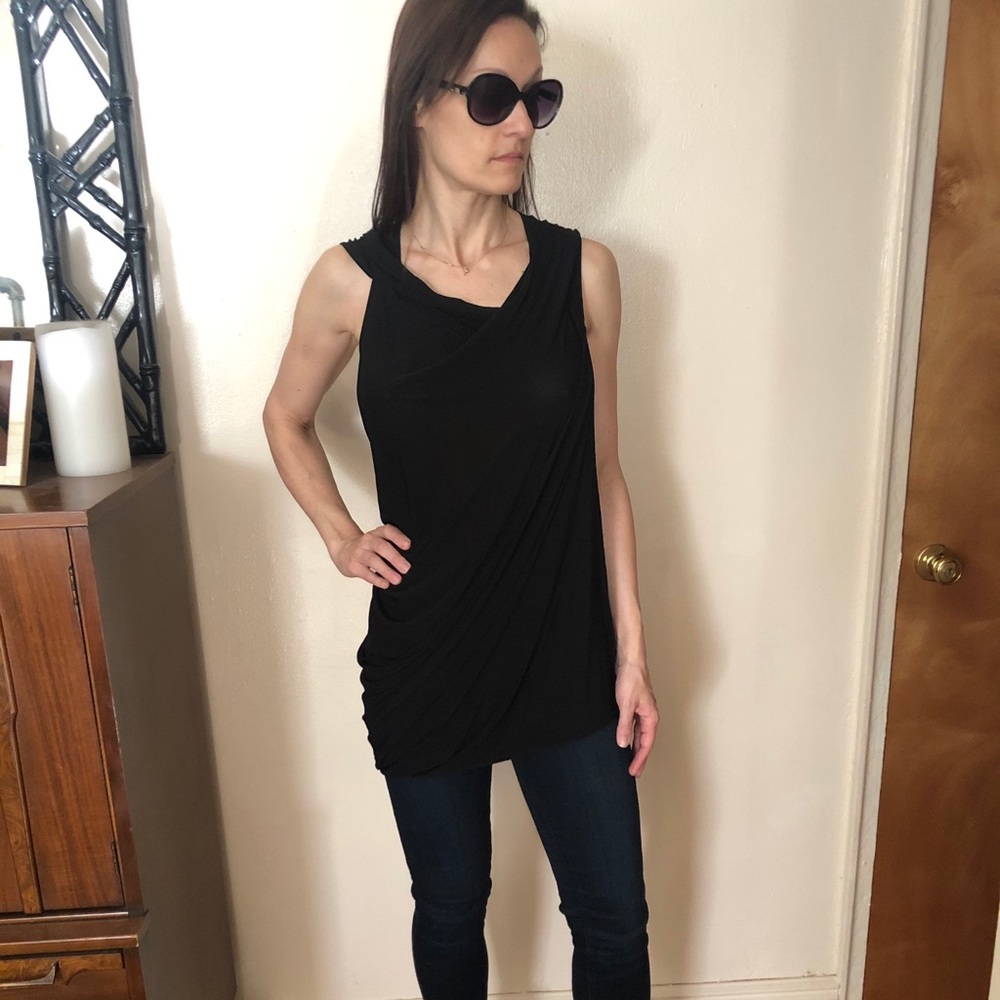 Allsaints black jersey draped asymmetrical top